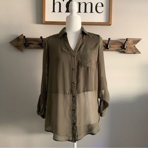 Candies Olive Green long sheer button down
